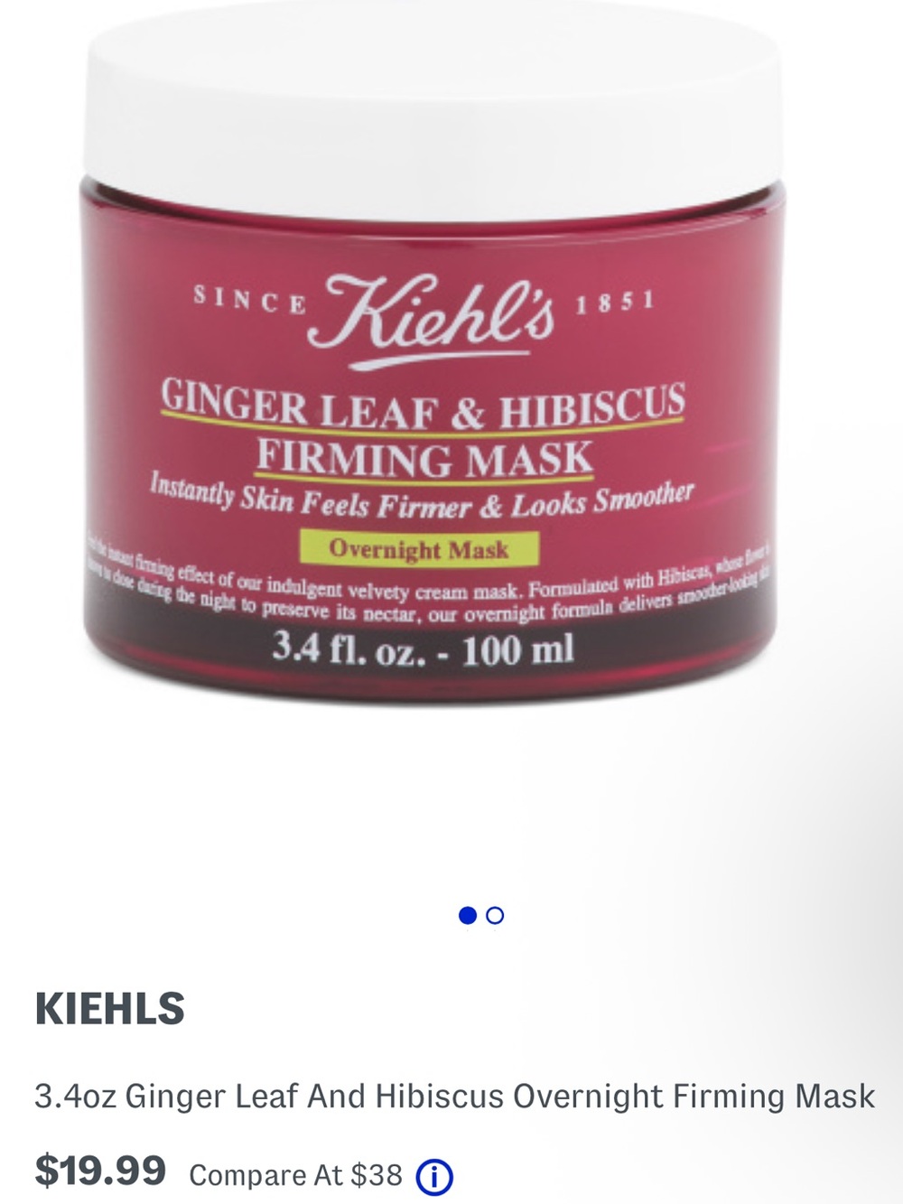 Kiehl's Ginger Leaf & Hibiscus Firming Mask - Red & White